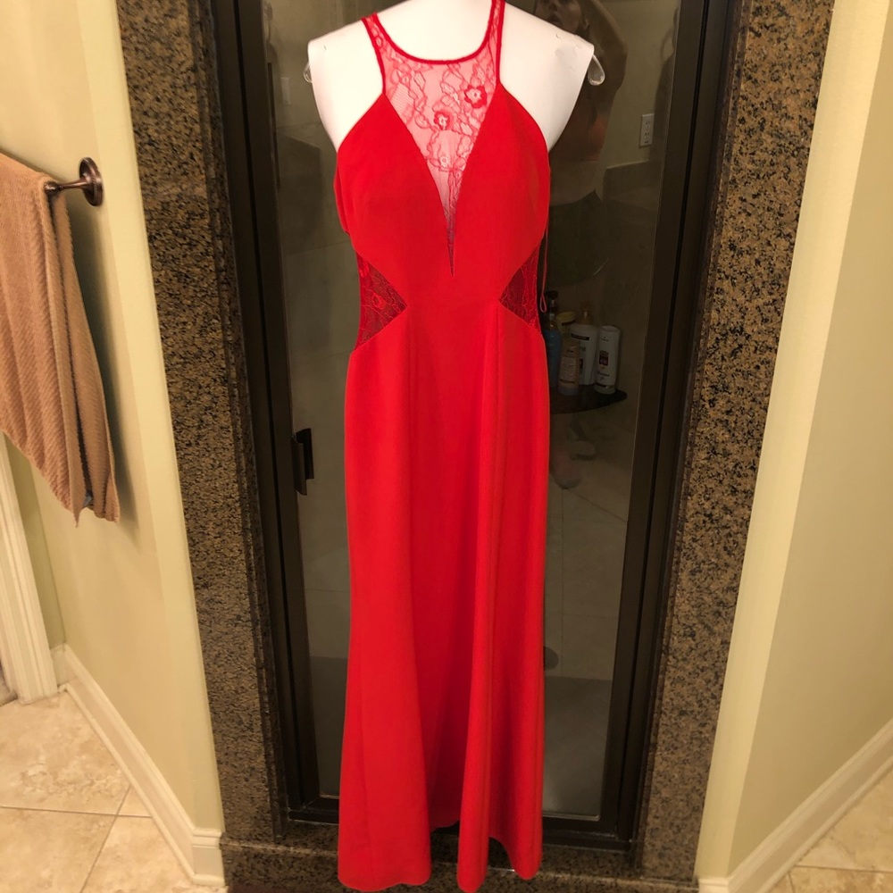 LONG red dress with lace detail